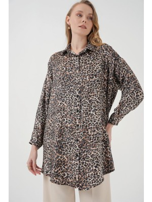Trend Cojans 5944 Desenli Uzun Gömlek Tunik - C. Kahverengi