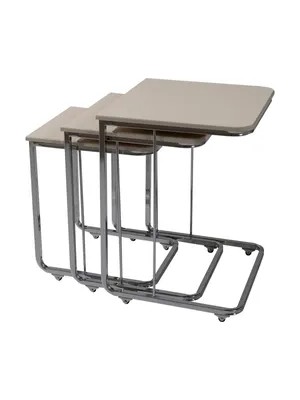 Vivense Vegas Zigon Sehpa, Üçlü, Krem, Nikel