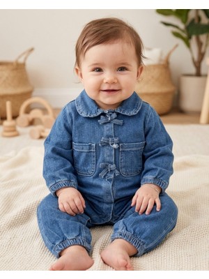 Ege Bebek Kız Bebek Mevsimlik 3-6-9 Ay Kot Tulum, Çıtçıtlı Fiyonk Detaylı Tulum