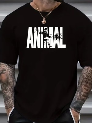Punix Punıx Özel Tasarım Anımal Baskılı Ter Tutmayan Pamuk Dokuma Spor Günlük Battal Erkek Yazlık T-Shırt
