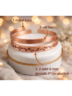 Neefy Saf Bakır Bileklik Seti – El Işçiliği Özel Metal Kutu | 2 Adet 6 mm Zarafet Bazen Sadeliktir.