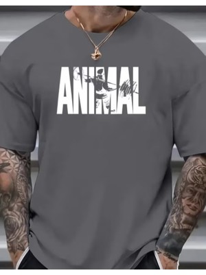 Punix Punıx Özel Tasarım Anımal Baskılı Ter Tutmayan Pamuk Dokuma Spor Günlük Battal Erkek Yazlık T-Shırt