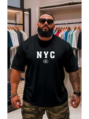 Punix Punıx Büyük Beden Bıg Sıze Battal Nyc Baskılı Pamuk Dokuma Yazlık Rahat Kalıp Erkek T-Shırt