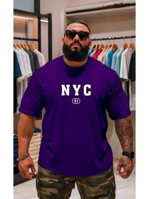 Punix Punıx Büyük Beden Bıg Sıze Battal Nyc Baskılı Pamuk Dokuma Yazlık Rahat Kalıp Erkek T-Shırt