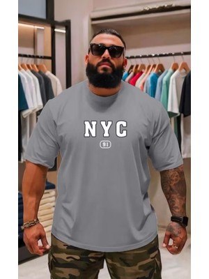 Punix Punıx Büyük Beden Bıg Sıze Battal Nyc Baskılı Pamuk Dokuma Yazlık Rahat Kalıp Erkek T-Shırt