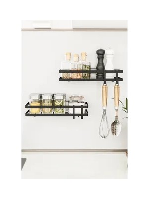 Vivense Bino Siyah Metal Baharatlık Mutfak Rafı, Ikili Set