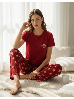 Mihra Kadın Compakt Penye Düğmeli Yaka Kısa Kol Ince Pijama Takımı 90783K - 1 Adet