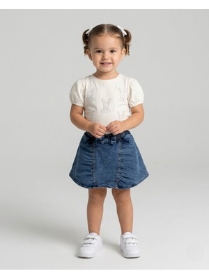 Ege Bebek Kız Çocuk Yazlık Kot Şort Etekli Bluzlu 2-3-4-5-6 Yaş Bayramlık 2'li Şık Alt Üst Takım
