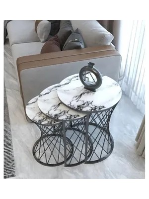 Vivense Tubihome Hasır C Zigon Sehpa, Siyah Metal, Beyaz