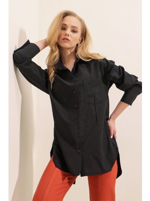 Trend Cojans 3952 Arkası Düğmeli Boyfriend Gömlek - Siyah