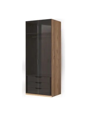 Vivense Ezgi Gardırop, 2 Kapaklı Çekmeceli, Tamperli Cam Kapak