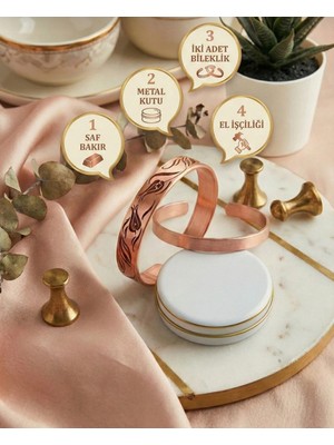 Neefy Şıklık ve Şifanın Kadim Buluşması: Saf Bakır 2 Bileklik Lale Motifli ve Sade (Özel Metal Kutulu