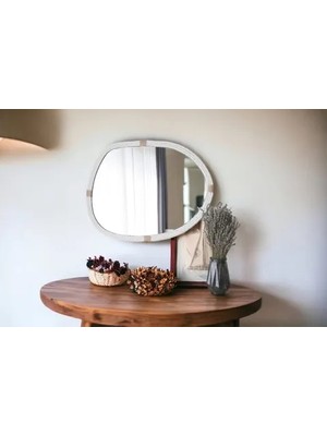Vivense Dfn Wood Halatlı Asimetrik Duvar Aynası, Beyaz 61X81