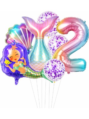 Bkmc Deniz Kızı Kuyruğu Deniz Kabuğu Temalı Doğum Günü Balon Seti Konfeti Balon Parti Süsleri