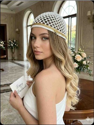 Happy Handmade Gold Lameli Viral File Kroşe Şapka/file Bere/mesh Hat/beyaz Yazlık Şapka/hediyelik