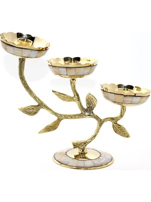 Hayat Store Pirinç Sedefli 3'lü Şamdan 5935