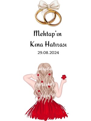 Kına Hatırası Kırmızı Gelin Resimli Anahtarlık Kartı 10X15 cm 49 Adet