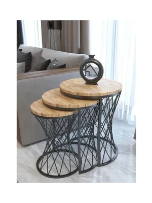 Vivense Tubihome Hasır C Zigon Sehpa Takımı, Meşe