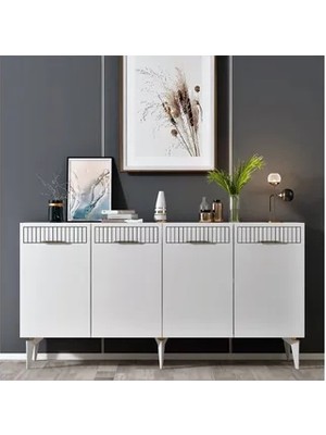 Vivense Alvin Konsol, 4 Kapaklı, Beyaz Altın