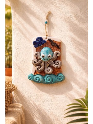 Marena Home Ahtapot Duvar Süsü 21 Cm, Seramik Duvar Dekoru, Bohem Balkon Yazlık Deniz Temalı Dekor