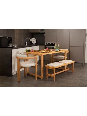 Vivense Cheri Iskandinav Masfi Mutfak Masa Takımı, Krem, 80X140