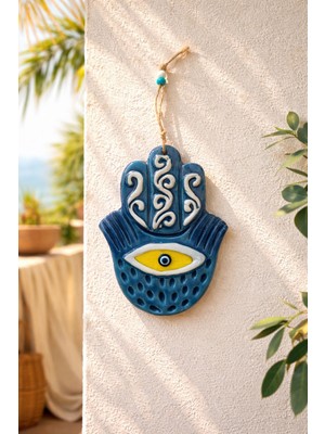 Marena Home Nazar Boncuğu Hamsa El Duvar Süsü 20 cm | Fatma Ana Eli | Seramik El Yapımı | Bohem Duvar Dekoru