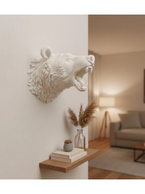 Pileli Store Özel Tasarım Beyaz Ayı Duvar Aksesuarı 3D Dekoratif Heykel 25X19 cm