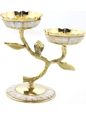 Hayat Store Pirinç Sedefli 2'li Şamdan 5934