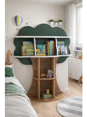 Tok-Co Ağaç Tasarımlı Çocuk Kitaplığı Ahşap Montessori Kitaplık