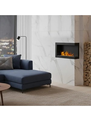 Starfire Sağ Açık Duvar Şöminesi 90 cm Siyah Modern Dekoratif