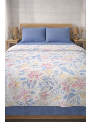 Faralya Life Baskılı Çift Kişilik Pike Takımı 200X220 cm Pike 240X260 Çarşaf 2 Adet 50X70 Yastık Kılıfı %100 Pamuk Yumuşak Dokulu Yatak Örtüsü Seti