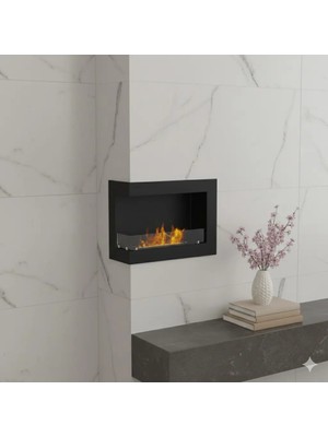 Starfire Sol Açık Duvar Şöminesi 60 cm Siyah Modern Dekoratif