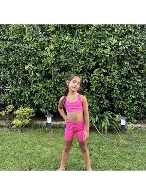 Whynot Kız Çocuk Neon Pembe Tayt Crop Takım - Spor Şık Yazlık Ikili Set , Günlük Rahat Kombin