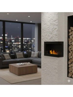 Starfire Sağ Açık Duvar Şöminesi 60 cm Siyah Modern Dekoratif