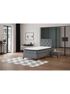 Vivense Oslo Baza Başlık Yatak Seti, Koyu Keten Gri, 90X190