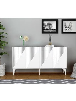 Vivense Draw Konsol, Lazer Desenli, Beyaz, 150 cm