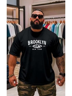 Punix Punıx Büyük Beden Özel Tasarım Brooklyn Göğüs Baskılı Yeni Sezon Erkek Battal Yazlık  T-Shırt