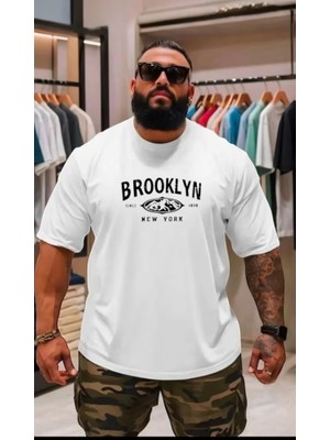 Punix Punıx Büyük Beden Özel Tasarım Brooklyn Göğüs Baskılı Yeni Sezon Erkek Battal Yazlık  T-Shırt