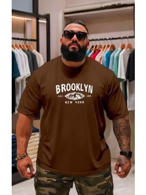 Punix Punıx Büyük Beden Özel Tasarım Brooklyn Göğüs Baskılı Yeni Sezon Erkek Battal Yazlık  T-Shırt