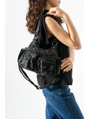 Baginn Yıkama S.deri Kadın Postacı Omuz Çantası Vegan Deri Çok Cepli Çapraz Askılı Kol Çantası 30*23 cm