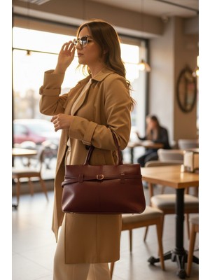 Enoch Kadın Deri Şık Kemer Detaylı Klasik Büyük Boy Kol Çantası