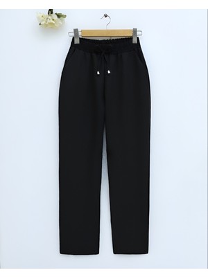 Moda Morfo Beli Bağcıklı Dar Paça Pantolon -Siyah