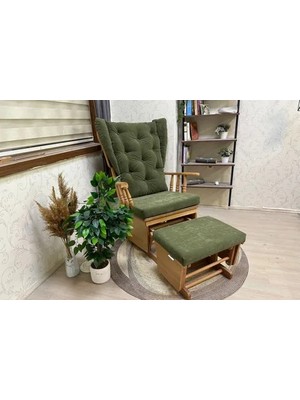 Vivense Mama Puflu Sallanan Sandalye, Yeşil, Naturel Ahşap