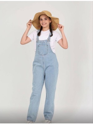 Gny Giyim Açık Mavi Yıkamalı Kot Salopet Tulum - Kız Çocuk Denim Tulum