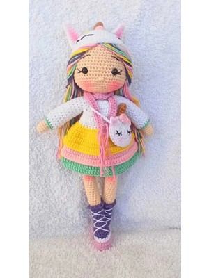 Unicorn Kostümlü Kız Amigurumi Örgü Oyuncak