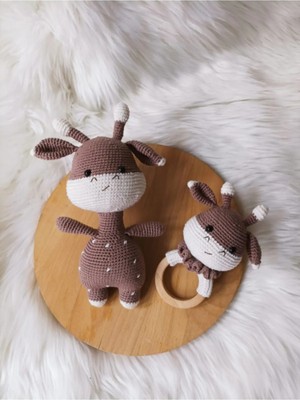Şeker Zürafa Uyku Arkadaşı ve Çıngırak Amigurumi Örgü Oyuncak