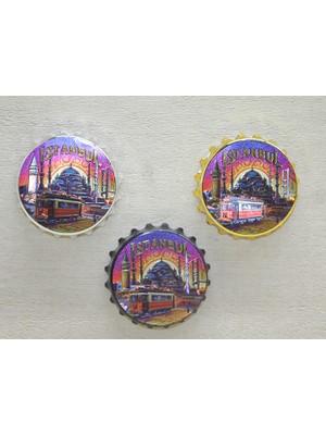 Popüler Sepet Istanbul Temalı Gazoz Kapağı Magnet - Model 4