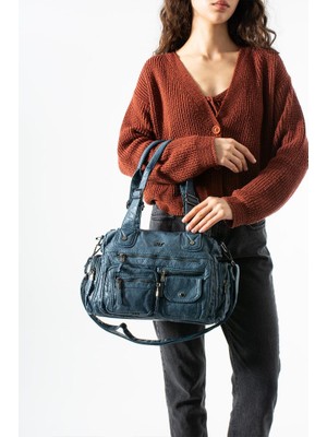 Baginn Yıkama Deri Kadın Omuz Çantası Vegan-Suni Deri Çok Cepli Çapraz Askılı Postacı Kol Çantası 32*25 cm