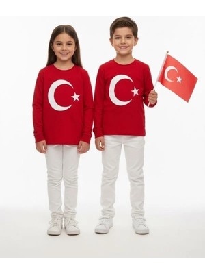 Zekids Çocuk Uzun Kollu Kırmızı Türk Bayraklı T-Shirt