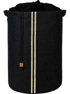 Esranın Dünyası Büzgülü Çizgili Siyah Jüt Çamaşır Sepeti 40X55 cm